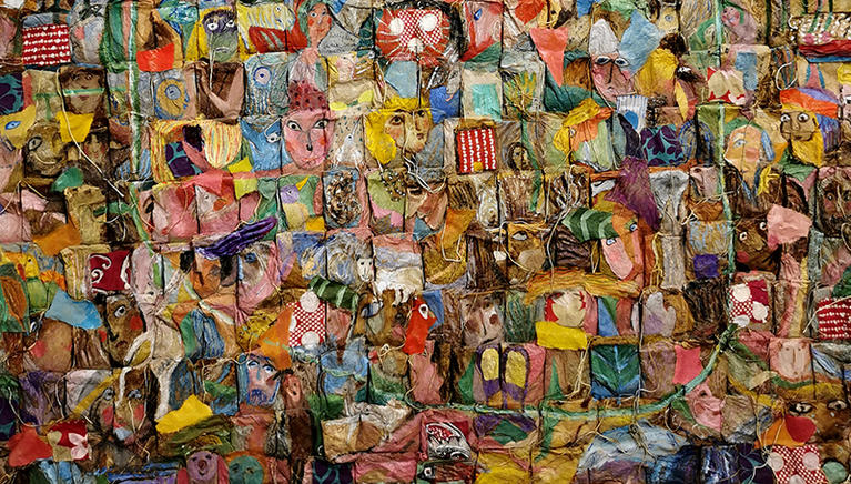 Détail de "Que la mort soir proche ou lointaine", Violette Grosperrin , peinture sur sachet de thé, 80 x 80 cm, 2013