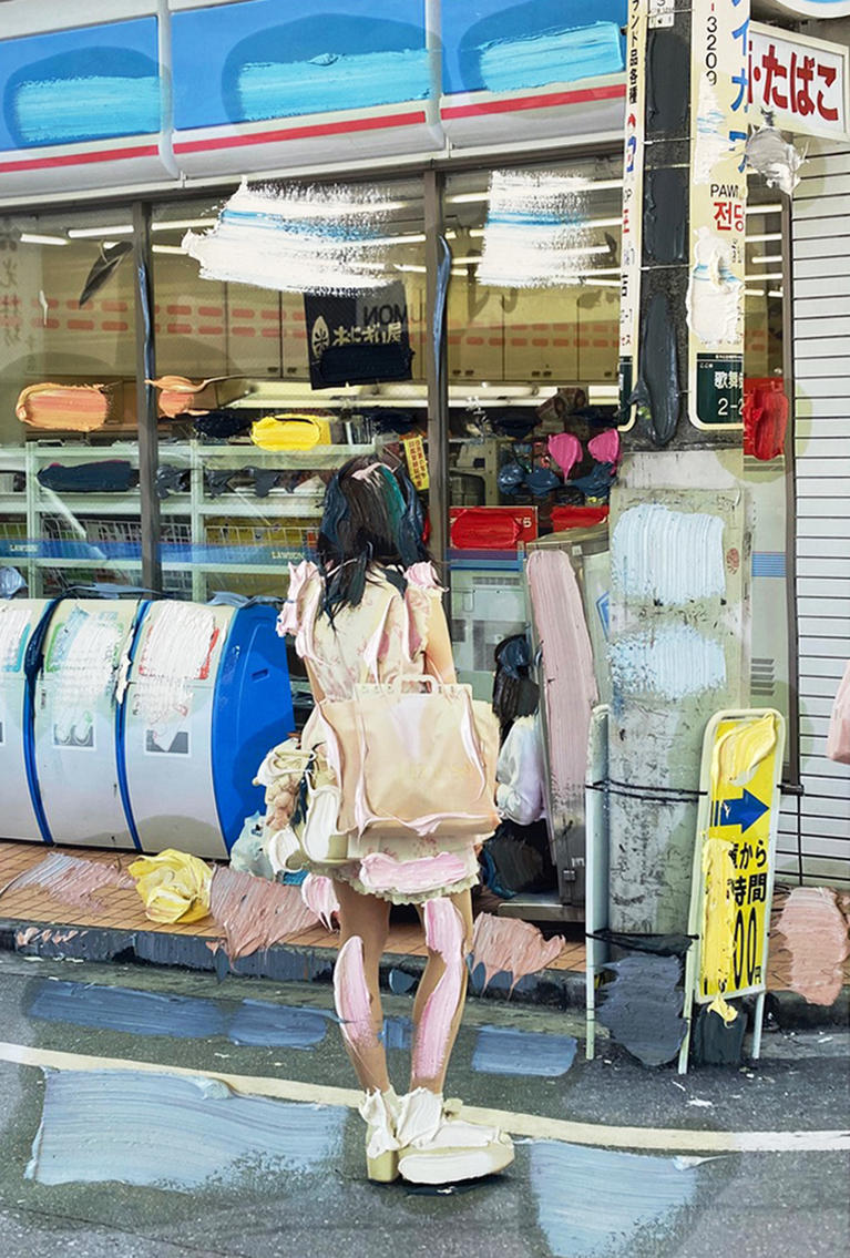 Erik Schmidt Transparent, jeune femme, japon, photographie, huile sur toile