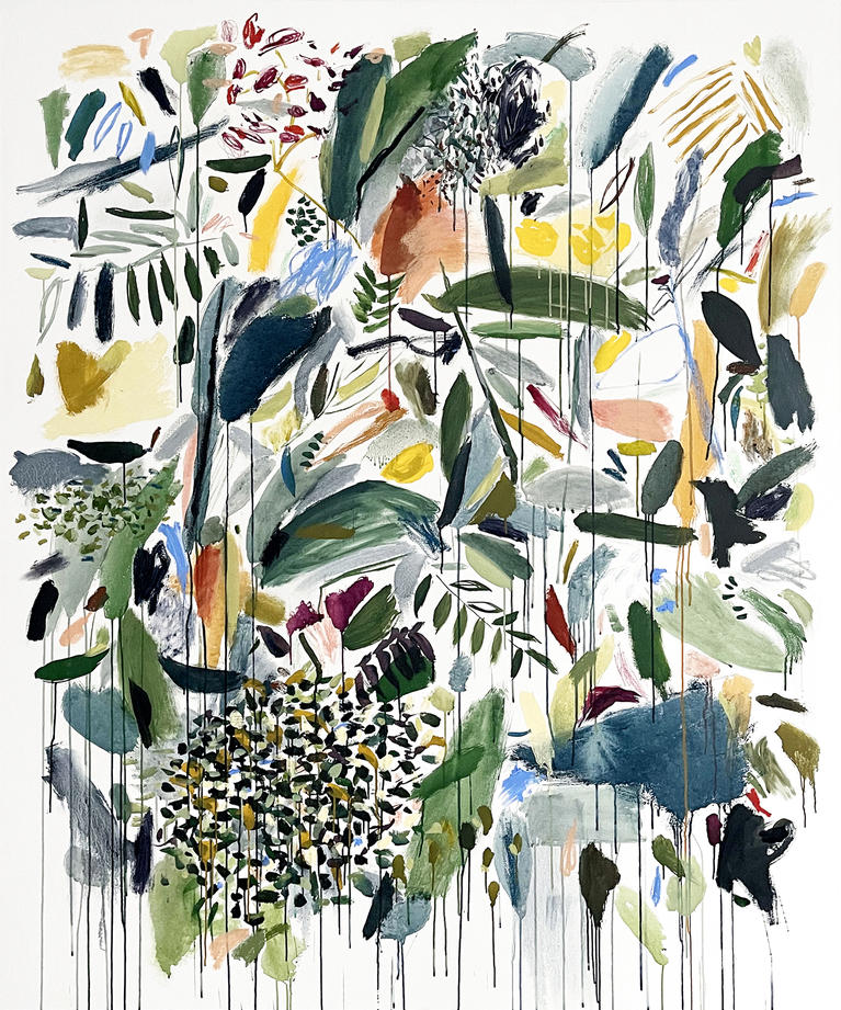 Sophie Kitching, Invisible Green XIV, 2022, Huile, gouache, crayons de couleur sur toile 183 x 153 cm