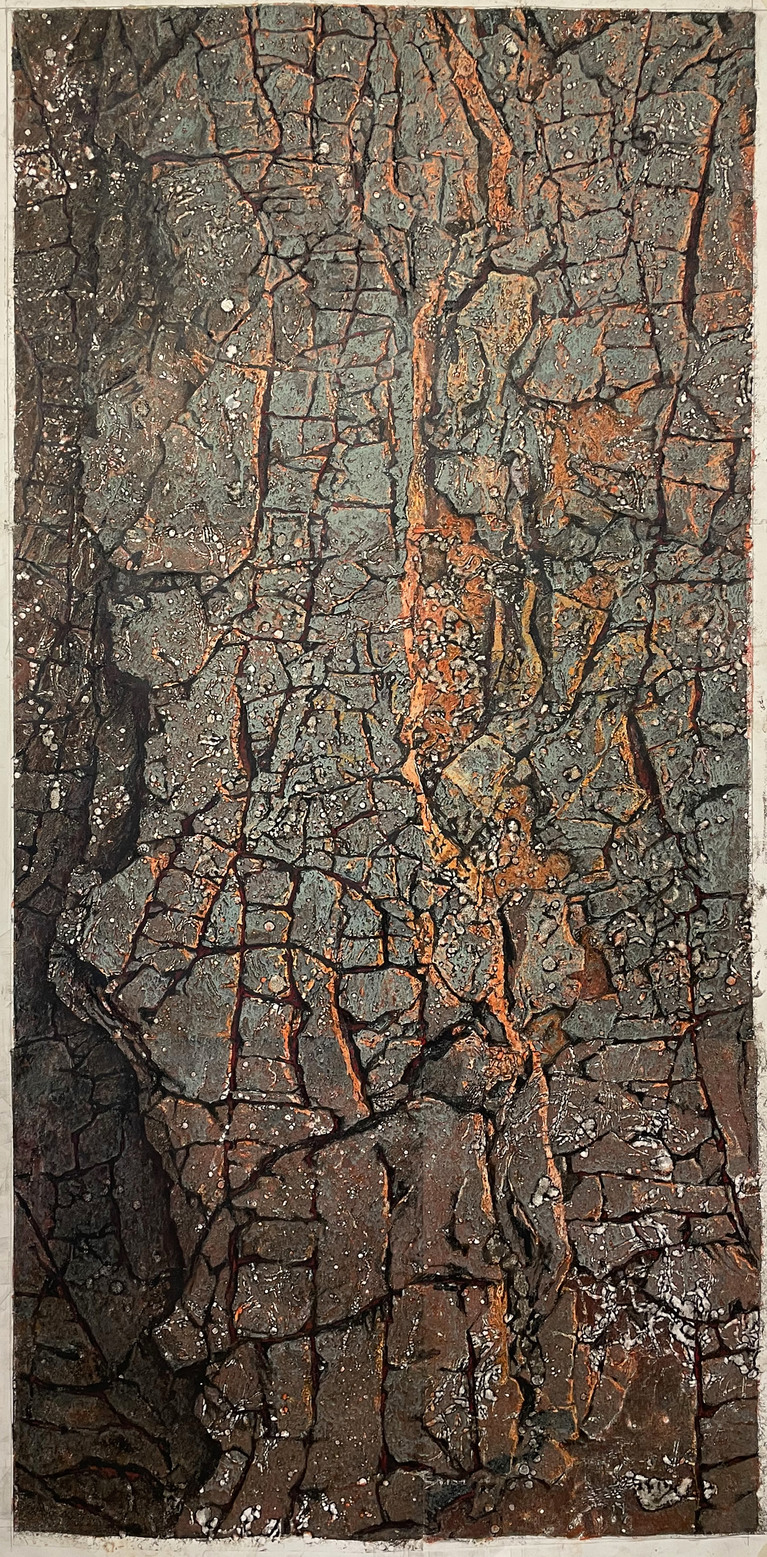 Édith Dufaux, Sans titre, 2022, monotype et techniques mixtes sur papier, 190 x 89 cm