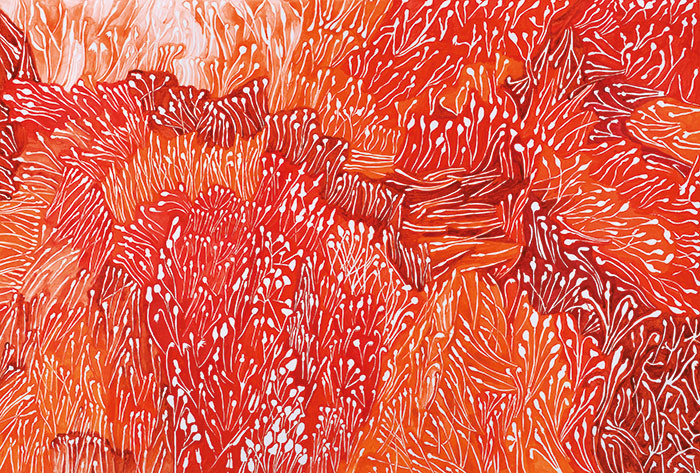 Christine Crozat, "Jardin rouge 03, le ligneux", Aquarelle sur papier, 110 x 75 cm, 2020 - Photo : © Bertrand Hugues