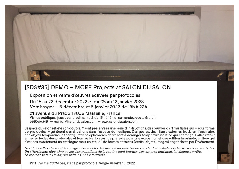 Carte d'invitation à l'exposition DEMO au Salon du Salon avec More Projects