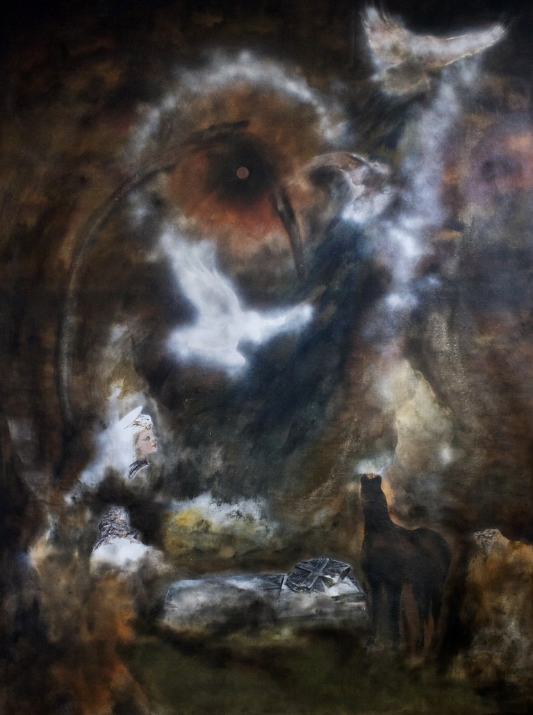 Raphaëlle BERTRAN, Caenum Copro Commixtum, 2023 (Huile et peinture aérosol sur toile, 250 x 185 cm)
