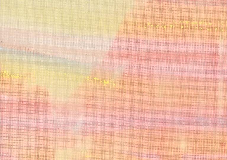 Julie Navarro, Propagation [lumière jaune et rose], 2023 Acrylique sur moustiquaire 40 x 40 cm