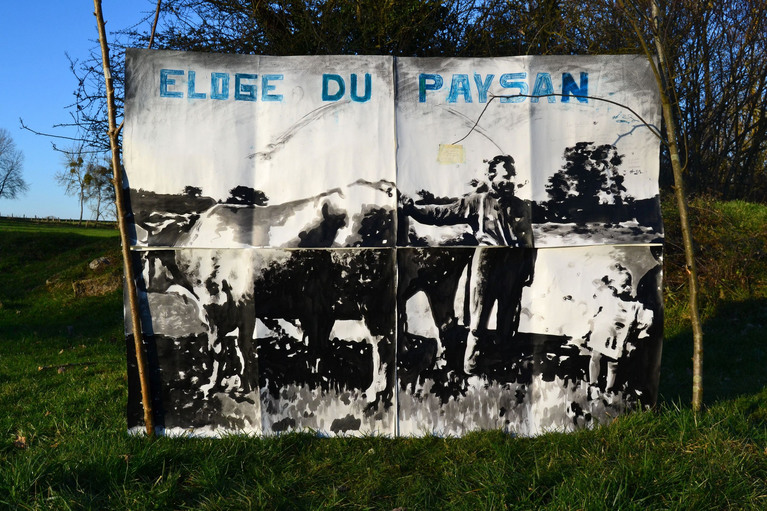 Gabriel Folli, Eloge du paysan, 2023, mixed media sur papier, 150x215 cm
