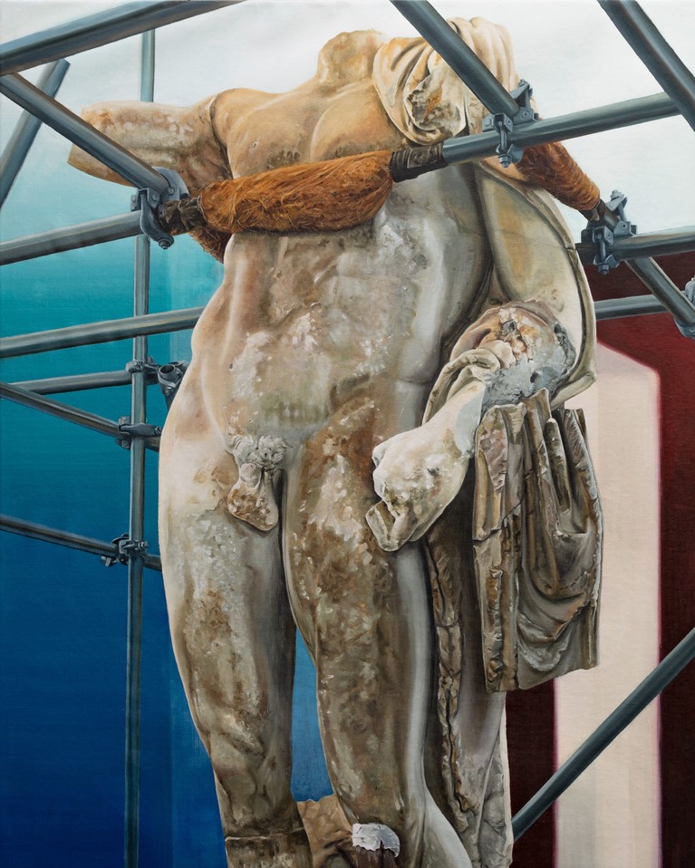 Fred Maillard, Les échafauds de Délos, acrylique sur toile, 2023. © Fred Maillard