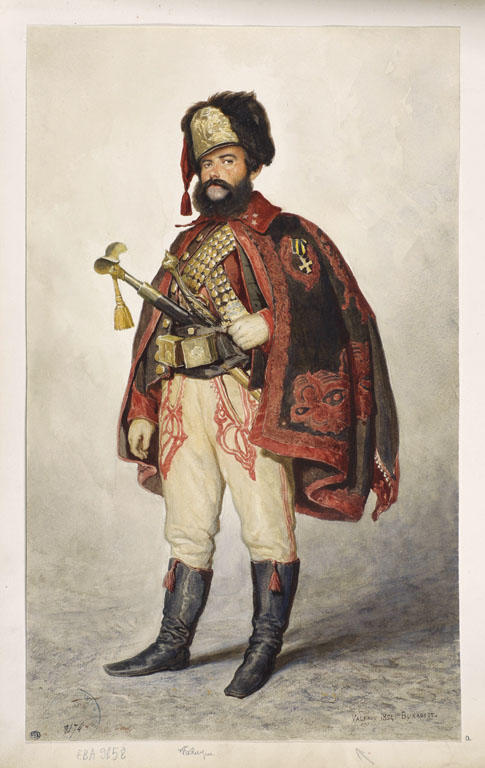 Soldat de Bucarest, aquarelle de Théodore Valerio