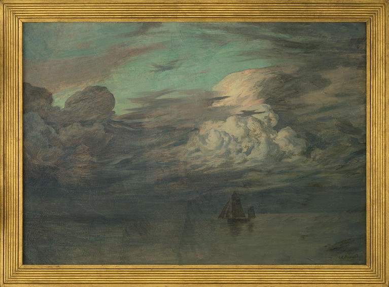 Paysage et barque à voile, par Emile René Ménard